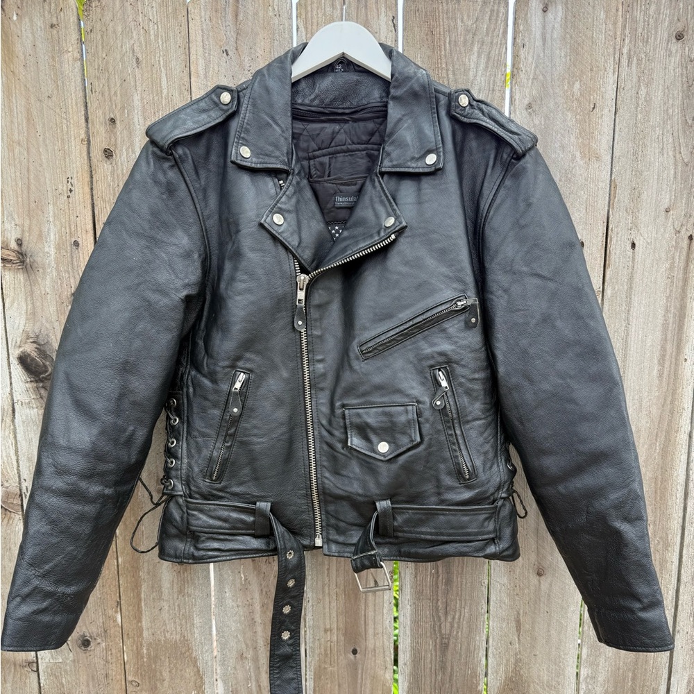Black Leather Biker Jacket size 42
